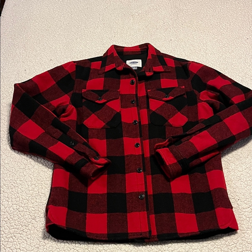 Old Navy Red and Black Plaid Utility Jacket